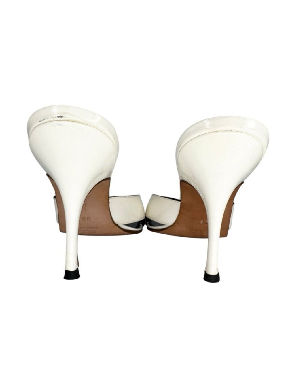 Manolo Blahnik Sz 38 White Patent Leather Mule Sandals Stiletto Slides - Picture 10 of 12